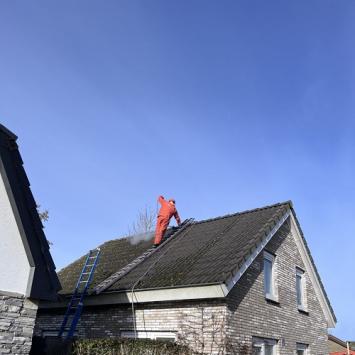 Schoonmaken dakpannen en dakgootranden woning Heerhugowaard Maart 2023