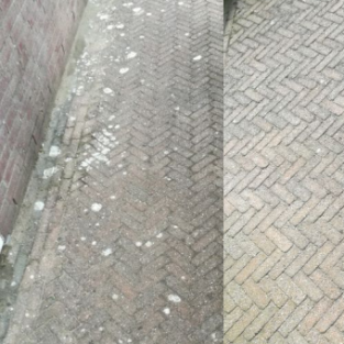 Straatwerk reinigen en voegsplit toevoegen voortuin Hoorn Augustus 2020